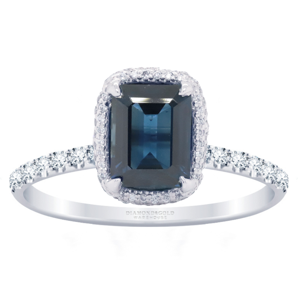 Blue Sapphire Ring - With Diamond Halo
